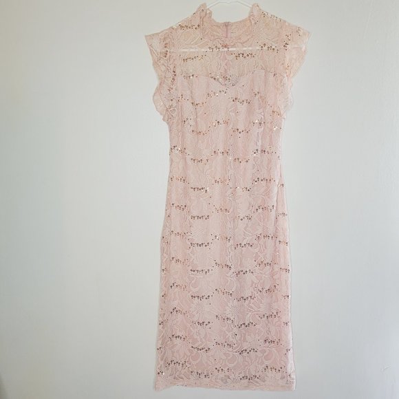 Enfocus Studio Dresses & Skirts - Enfocus Studios Dress Womens Sequin Lace Peach Size 4 Zipper Occasion Wedding